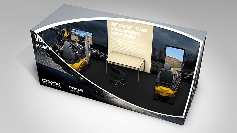 3D-visualisering av mobil monter för utbildning. Uppdragsgivare: Volvo Construction Equipment.