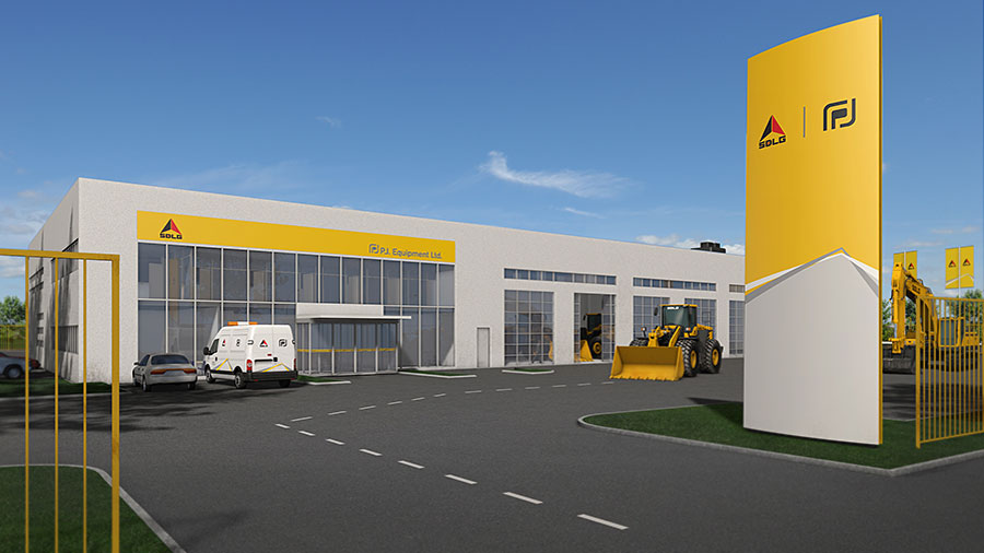 3D-visualisering av anläggning för återförsäljare. Uppdragsgivare: Volvo Construction Equipment.